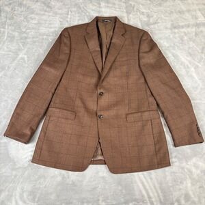 Lauren Ralph Lauren Men's Plaid Wool Blazer Sport Coat Size 44L Brown‎ Slim Fit